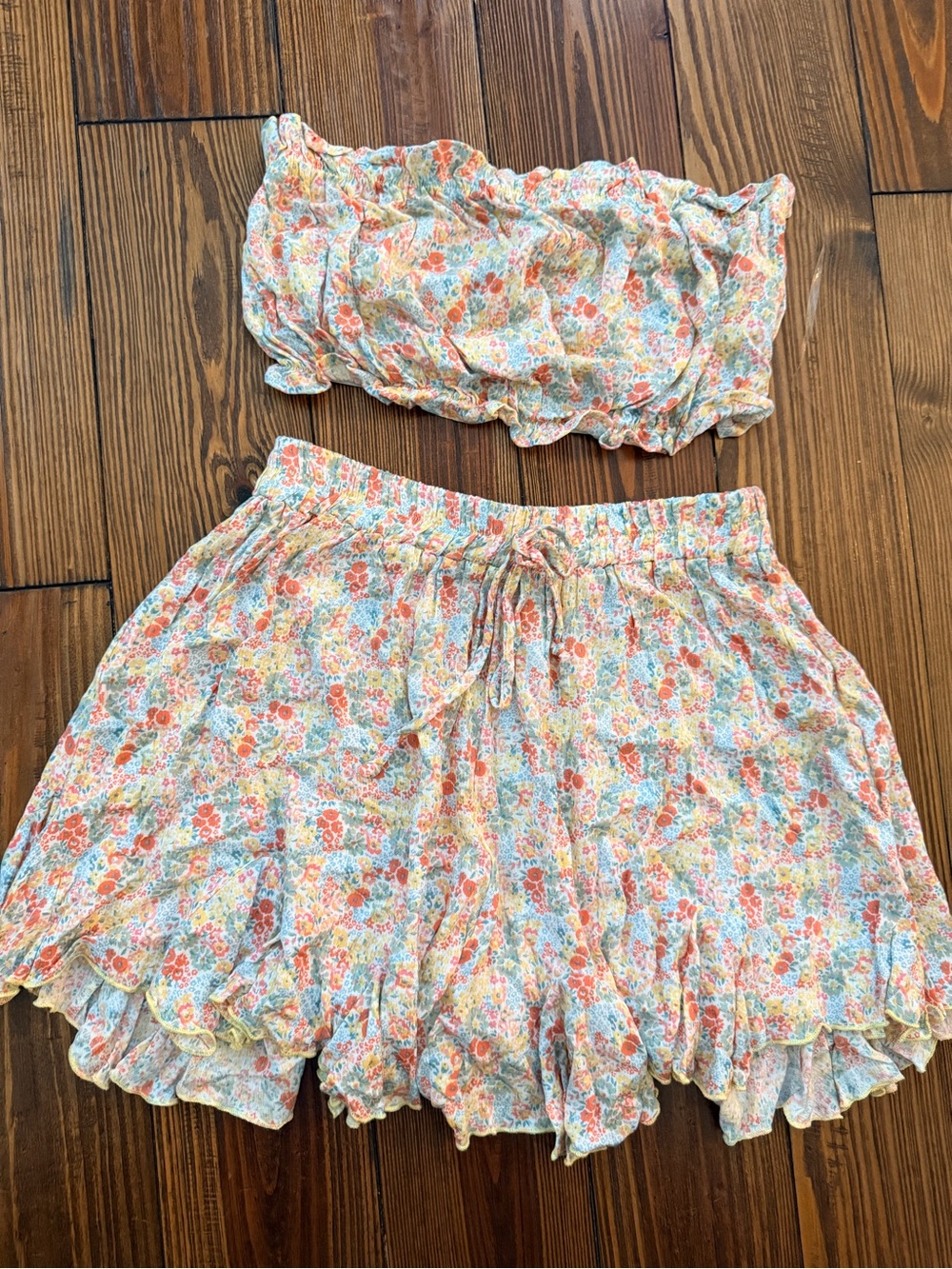 Amable Floral Ruffle Two-Piece Set - Pastel Multi